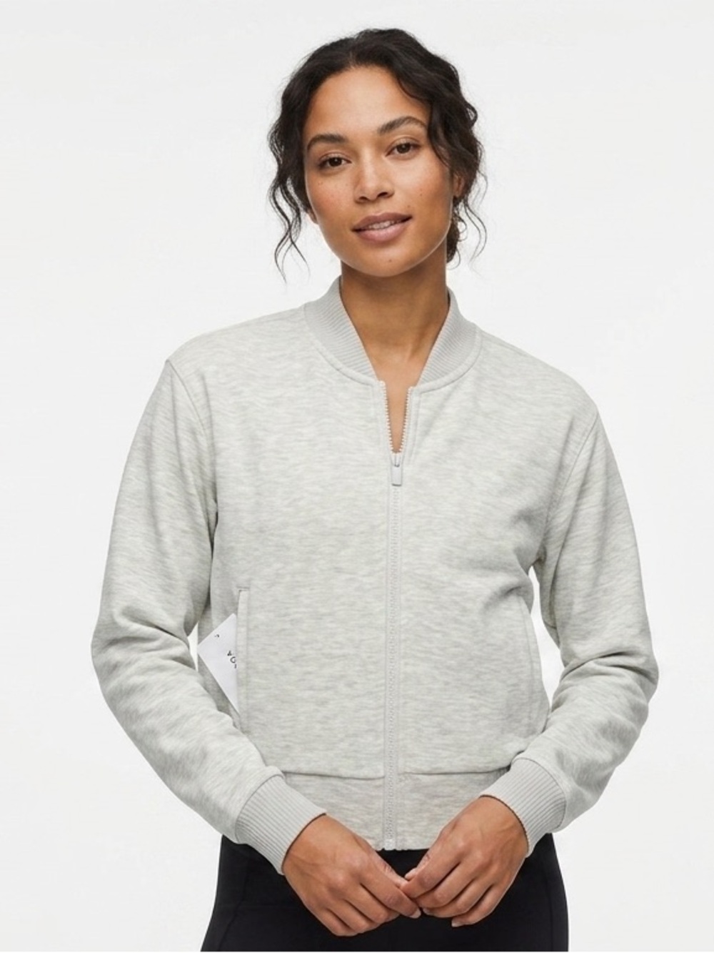 Yogalicious Women’s Heather Light Gray Bomber Zip Sweatshirt Size Small Active
